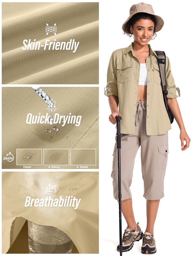 Toomett Womens Safari Shirts Quick Dry UPF 50 Fishing Shirts Lightweight SPF Long Sleeve Sun Protection Shirts,F5026,Khaki,S - Image 3